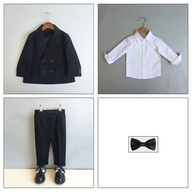 Flower Boys Wedding Performance First Birthday Suit Set Children Double Breasted Blazer Pants Formal Costume