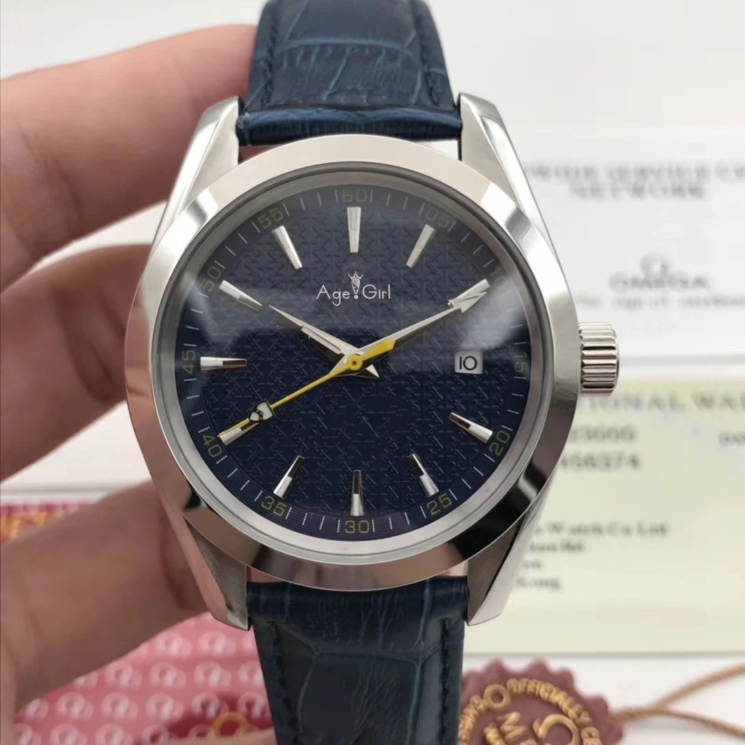 Reloj mecánico automático para hombre, cronómetro de acero inoxidable, plateado, azul, cuero, amarillo, Master Sapphire 007