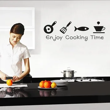 Cartoon Kitchen Wall Stickers Enjoy Cooking Time Wall Decal DIY Art Decal Kitchen Background Mural Poster Home Decoration