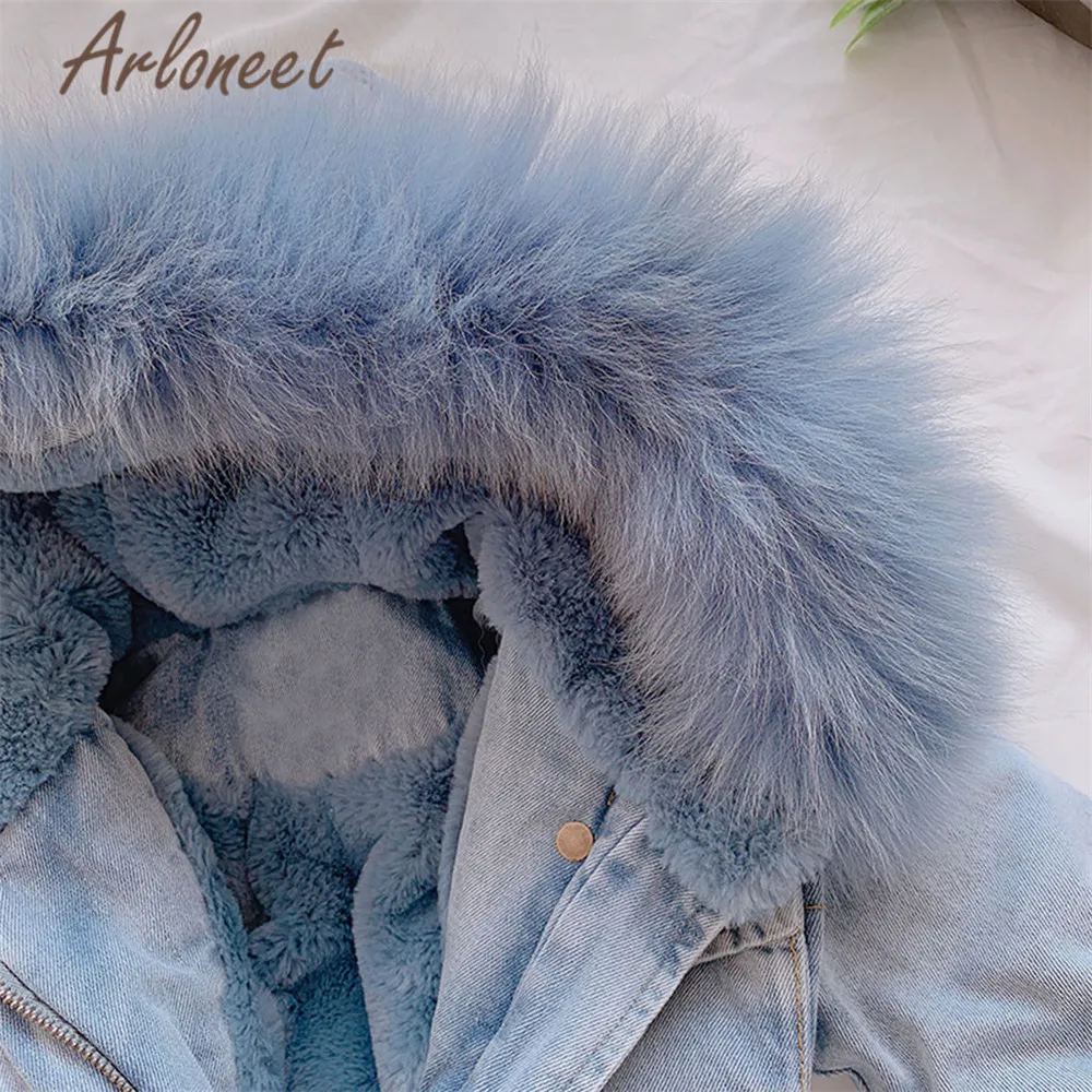 ARLONEET/джинсовые пальто теплое зимнее плотное пальто для маленьких девочек верхняя одежда на молнии с капюшоном из меха и флиса детское пальто Одежда для девочек с карманами
