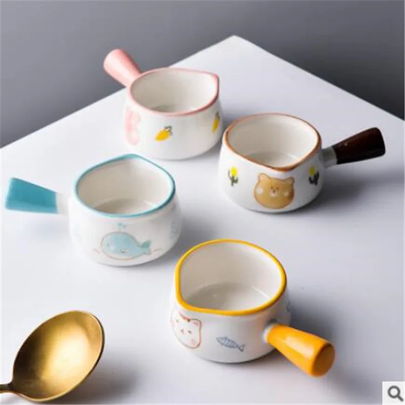 Chic Cute Ceramic Mini Sauce Pan Milk Jug Coffee Pot Fruit Dish Cookware Kitchen Cookware Pot Bowl With Handle Sugar Bowl 1PCS