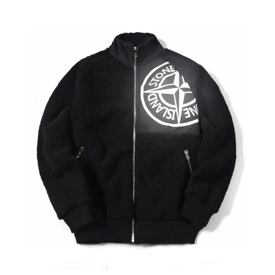 

2021 ISLAND Winter MenThickened Plus Velvet Coats STONE Male Contrast Stitching Irregular Couple High Neck Zipper Jackets