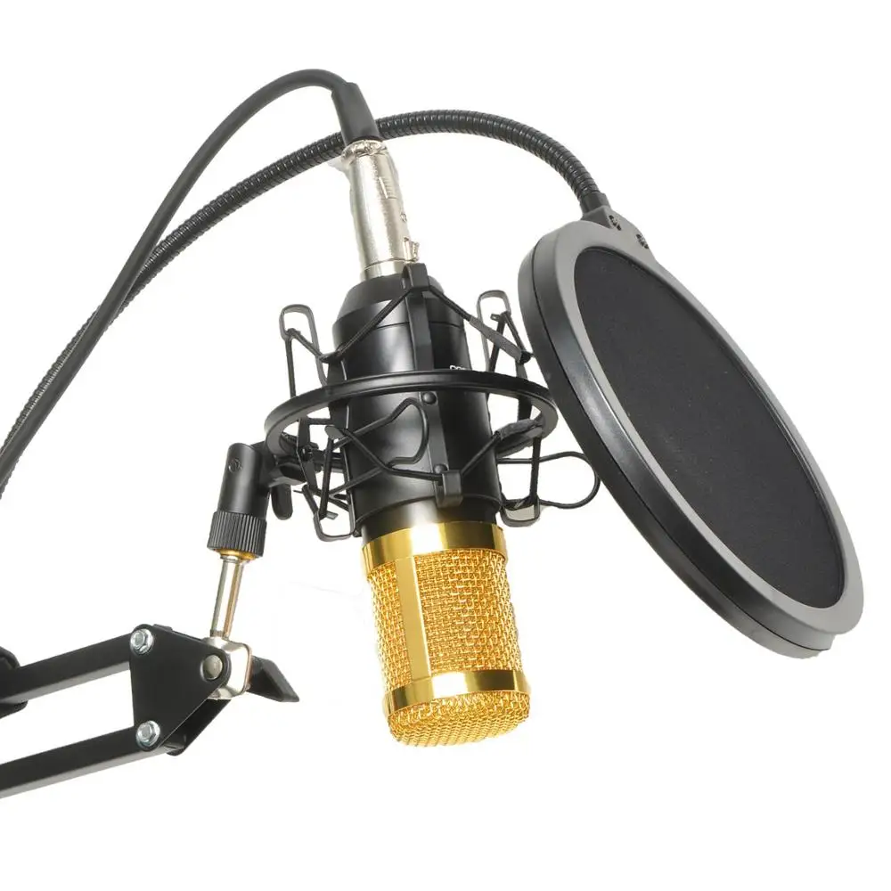 

FREEBOSS BM-800 KIT Wired Condenser Sound Microphone with Stand+Metal Shock Mount+Windscreen for PC Recording/Chorus/Broadcastin