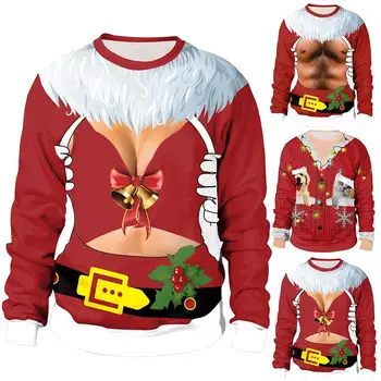 

Christmas Party 3D Chirstmas Jingle Bell Print Sweater Long Sleeve Couple Top female pullovers Winter Warm casual tops