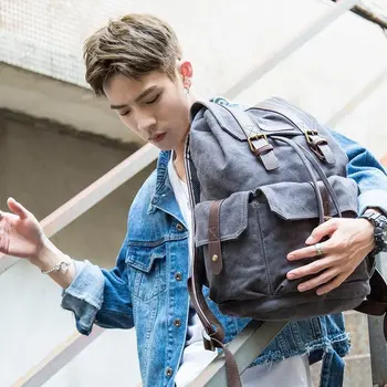

Canvas Bag Retro Men's Bag Backpack Computer Bag Schoolbag Europe and America