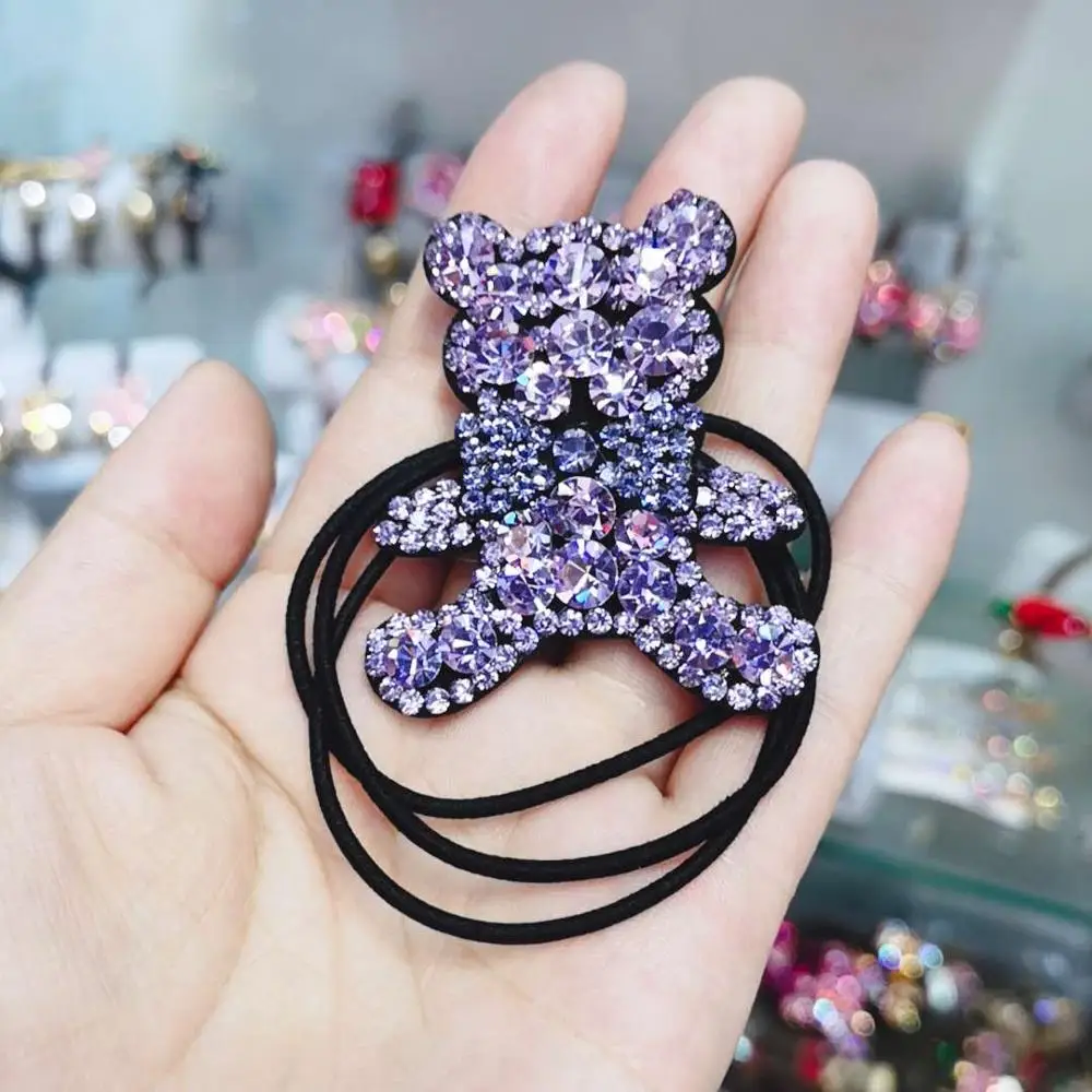 blue stand bear 1 шт., 8 цветов, блестящие женские резинки в форме головы медведя, стразы, резинки для волос, одежда для головы для девочек, Прямая поставка - Цвет: blue stand bear