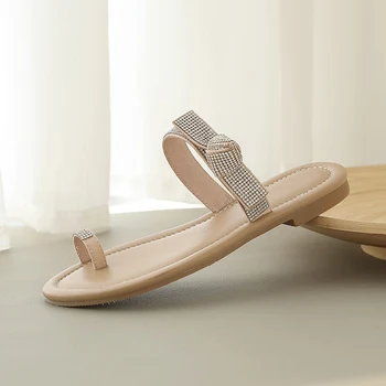 

Concise Summer slippers For Walking At Home Peep Toe flat Heels crystal Women shoes Classic Design Casual House Shoes Woman