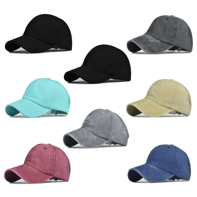 

Unisex Summer Vintage Washed Cotton Baseball Cap Half Empty Top Backless Ponytail Messy Outdoor Sunscreen Trucker Hat
