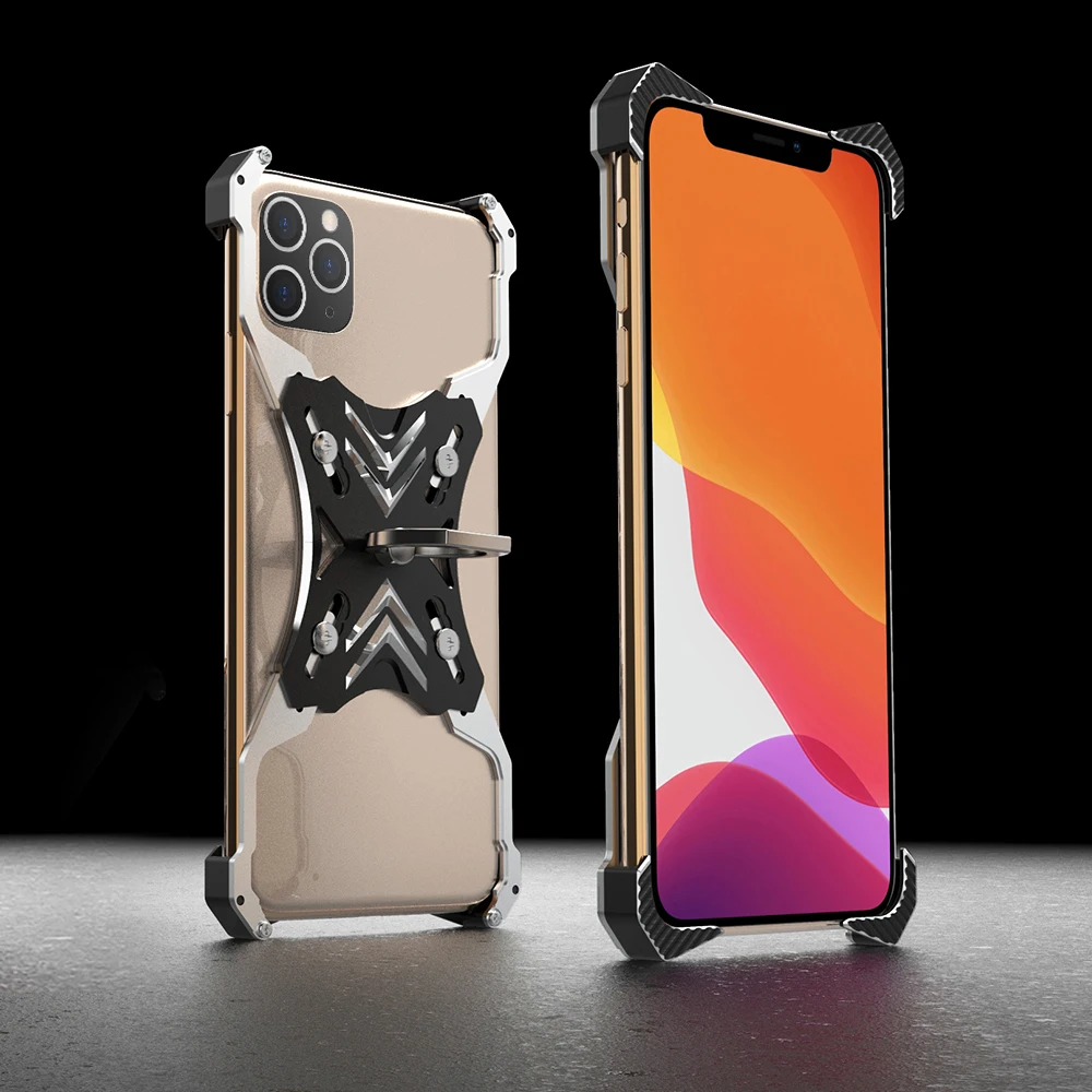 Для Apple Iphone 11 Pro Max X Xr Xs Max 7 8 6s Plus чехол Роскошный 3d Жесткий Алюминиевый металлический каркас кольцо держатель Броня Защитная задняя крышка - Цвет: Черный