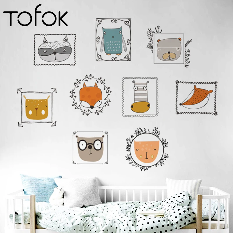 

Tofok Cute Animal Portraits Photo Frame Wall Stickers Kids Room Bedroom Corridor Decor Personality Self Adhesive Decal Wallpaper
