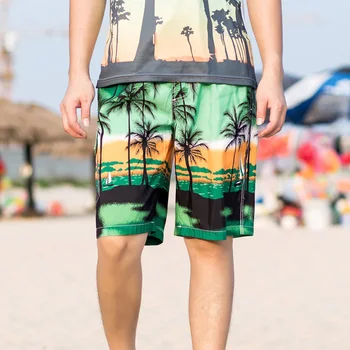 

Hawaiian Shirt Beach Shorts Tree Print Beachwear Men Shorts 2018 Casual Elastic Waist Fashion 6 Color Plus Size M-6XL