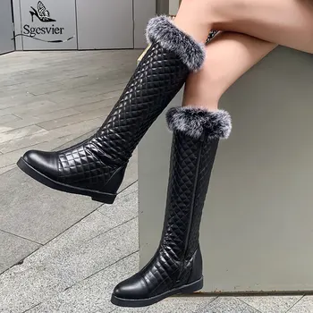 

Sgesvier 2020 large size 33-43 winter keep warm knee high boots comfortable flat heel round toe ladies snow boots black white