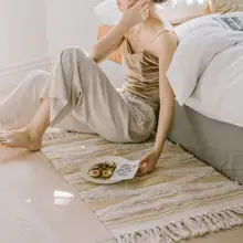 Модный толстый жаккардовый тканый хлопковый льняной ковер, прикроватный коврик, геометрический напольный коврик для гостиной, спальни, домашний декор