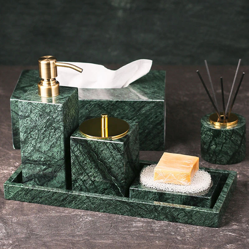 Natural Green Bathroom Accessories Set Bathroom Organizer Storage Tumbler Lotion Bottle Toothbrush Holder Box