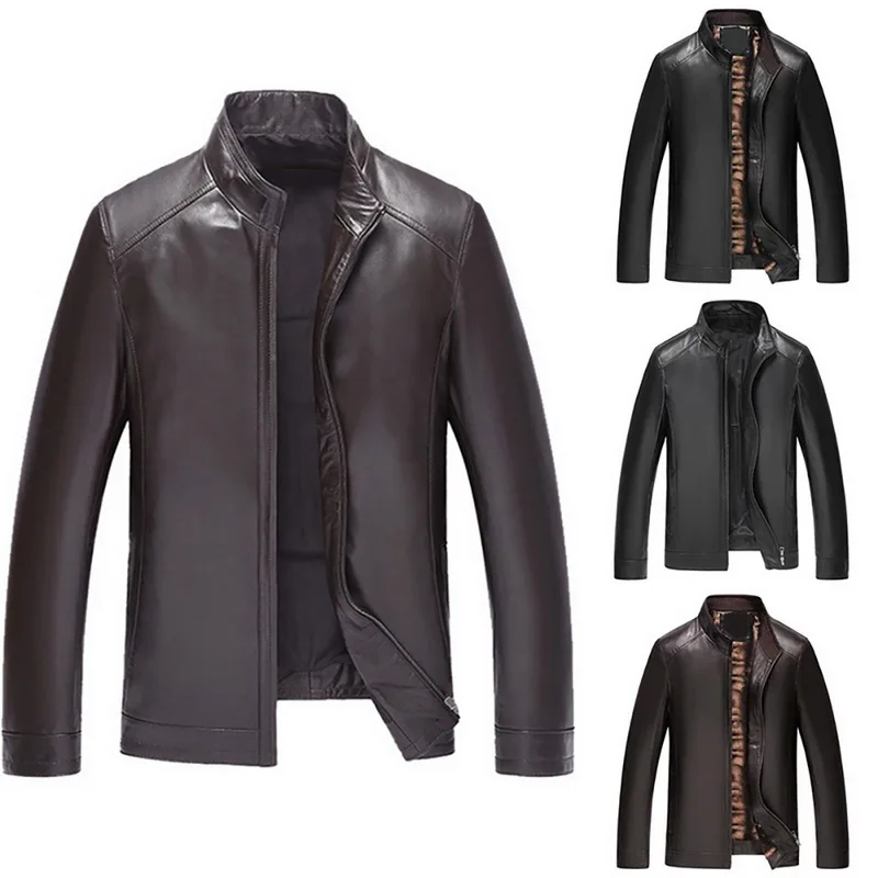 

2019 New Fashion Autumn Male Leather Jacket Plus Size 3xl Black Brown Mens Stand Collar Coats Leather Biker Jackets