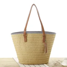 

Simple Shoulder Woven Fashion Tassel Pendant Straw Women's Beach Bag