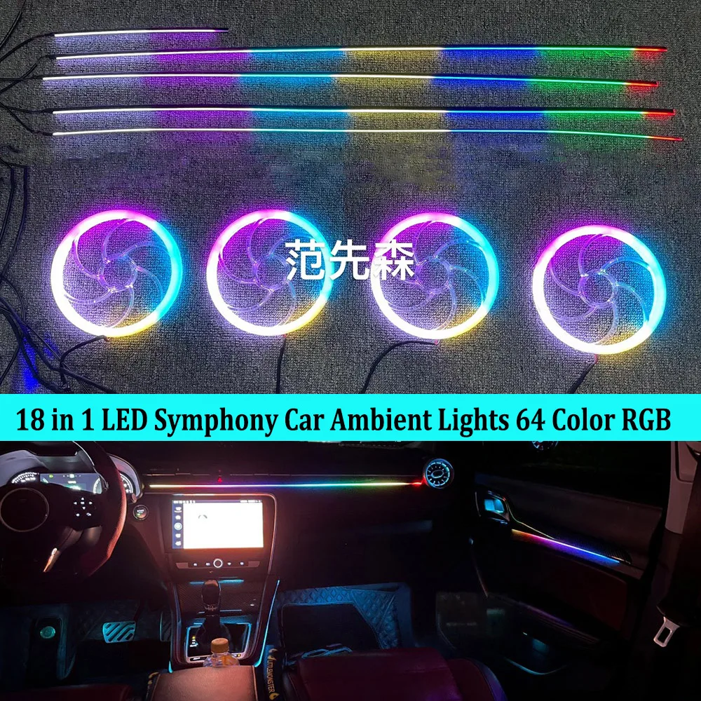 18 In 1 Rgb Led 64 Colors Car Interior Flash Ambient Light Modification