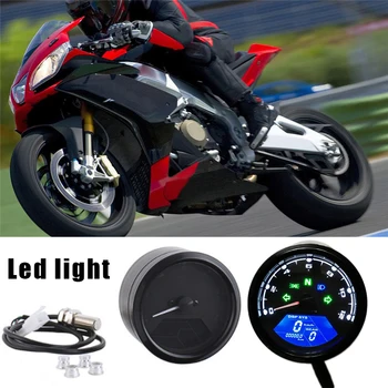 

Universal 12V Digital Motorcycle SpeedMeter Odometer Tachometer Gauge Backlit Dual Speed LCD Screen with LED Indicator for Honda