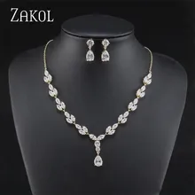 Новинка, модный Искрящийся Блестящий кубический циркон, прозрачное ожерелье, серьги, Свадебные Ювелирные наборы, аксессуары FSSP1004