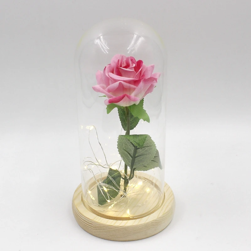 Beleza e besta rosa no balão led flor luz preto base cúpula de vidro melhor para o dia das mães dos namorados presente|Сувениры для