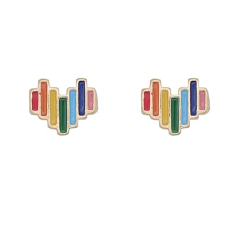 

925 Sterling Silver Plated 14K Gold Rainbow Lovely Korean Fashion Elegant Party Ear Stud Heart Earrings Jewelry for Women Gift