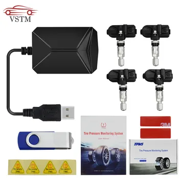 

USB Android TPMS Car Tire Pressure Monitor 4 External Sensor 116psi Monitoring Alarm System Wireless Transmission TPMS for DVD