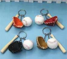 Mini 3-piece Baseball glove wooden bat keychain sports Car Key Chain Key Ring Gift For Man Women softball keychain