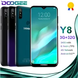 DOOGEE Y8 Android 9,0 4 аппарат не привязан к оператору сотовой связи 6,1 дюймов 19:9 в виде капли воды, экран LTPS смартфон MTK6739, 3 Гб оперативной памяти