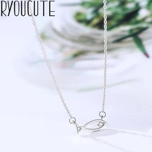 Панк Винтаж 925 стерлингового серебра рыбы ожерелья с подвесками для женщин Подарочные ожерелья с кулонами и надписями Colar