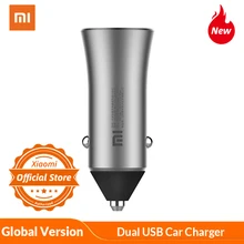 Xiaomi Mi автомобильное зарядное устройство, двойной USB, быстрая зарядка, 5 В/2,4 А, 18 Вт, быстрая зарядка, светодиодный светильник