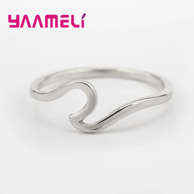 Silver Ring Popular Wave Band Ring 925 Sterling Silver Creative Handmade Smooth Statement Unisex Party Stackable Jewelry