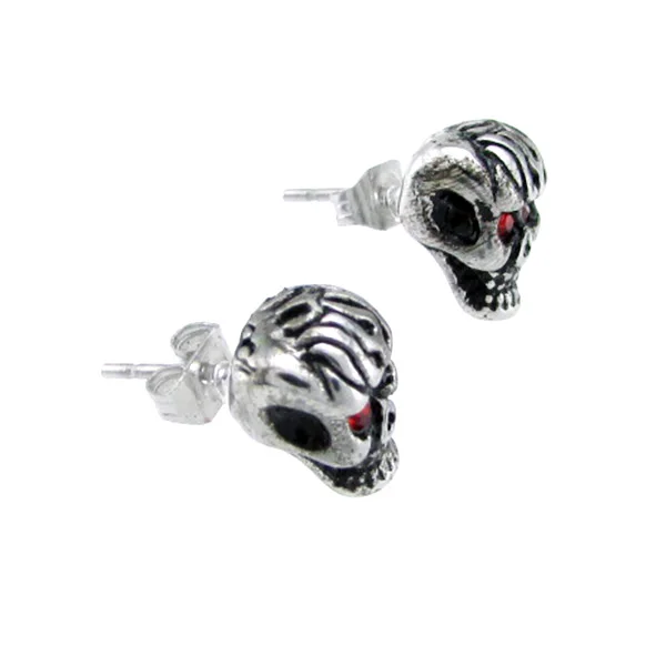 Wholesale Price Boy's Girl's 316L Stainless Steel Crystal Red Eye Skull Stud Push-back Earrings Jewelry 6