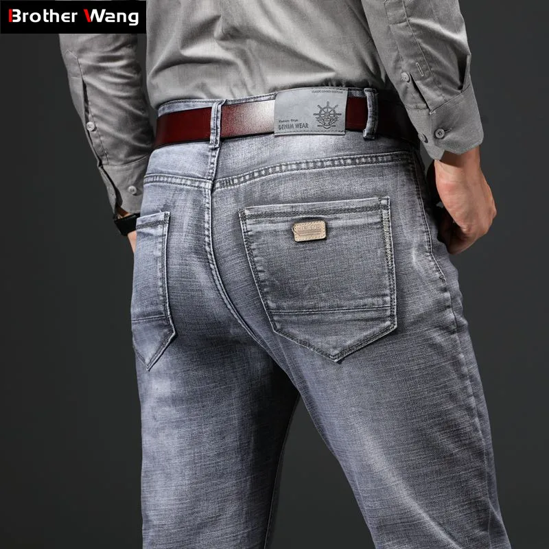 

2020 Autumn New Classic Style Men's Slim-Fit Grey Jeans Business Fashion Small Straight Denim Elastic Trousers Male Brand Pants