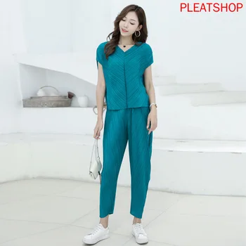 

New Summer Fashion Casual All-match Harlan Pleated Two-Piece Set Women's Clothing MIYAKE Pleats Dresy Damskie Ropa De Mujer