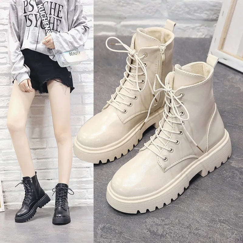2021 New Autumn Spring Woman Boots Women's Motorcycle Boot Footwear Lace Up Leather Non Slip Fashion Platform Women Plus Size | Обувь