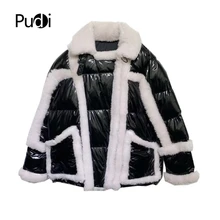 Женская зимняя теплая пуховая парка, куртка из натурального шерстяного меха, толстая теплая верхняя одежда TX105302