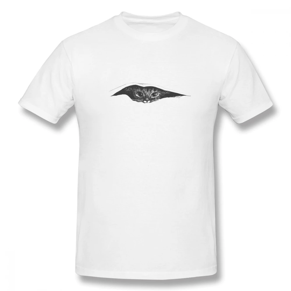 

2019 Men's Basic Short Sleeve T-Shirt 3D Print t shirt White Kitty Cat Is Watching Cotton Funny T-shirt home Top Tees