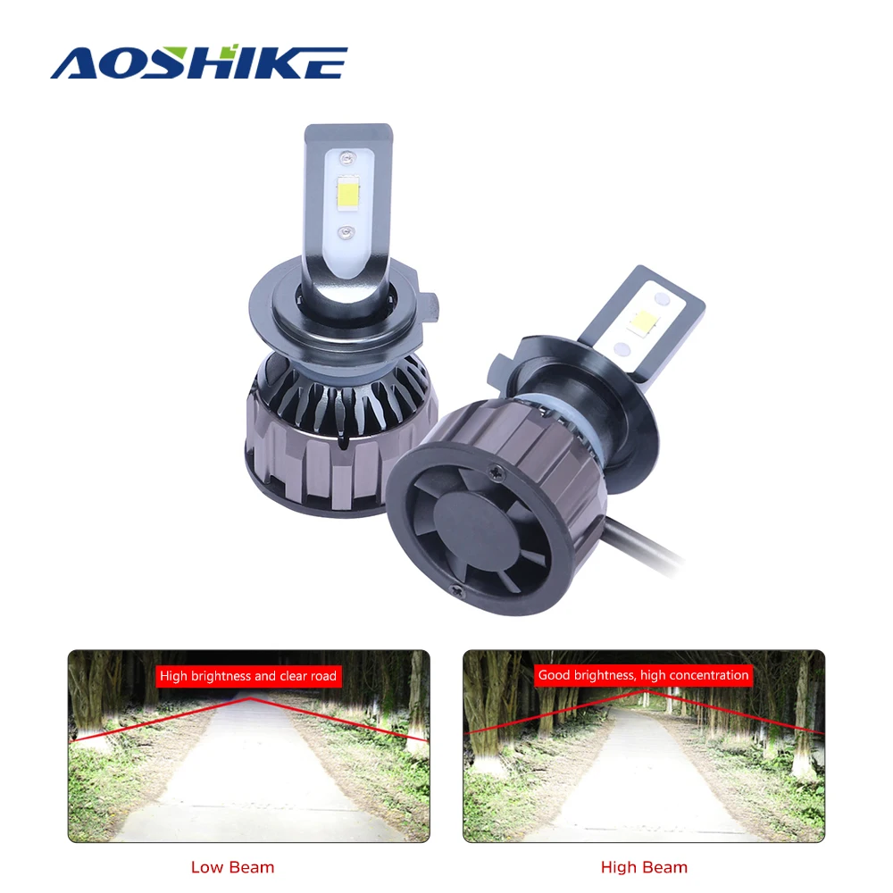 AOSHIKE 2 шт. мини H4 светодиодный H7 H11 H1 Автомобильные фары лампы Canbus 72 Вт 8000лм 6500 К 12 В без радио Inteference анти EMC СВЕТОДИОДНЫЙ лампы