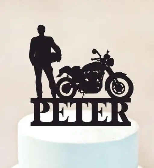 Украшение для именинного торта, день рождения Байкер торт Топпер, индивидуальный Топпер мотоцикл торт Топпер, байкер торт Топпер - Цвет: Оливковый
