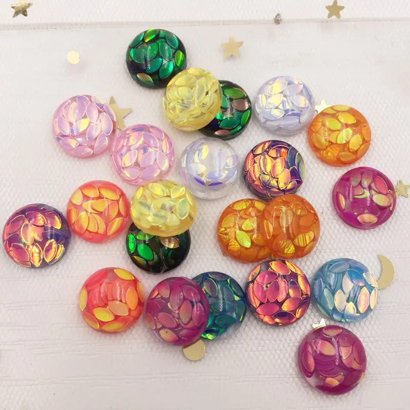 40개 레진 말 눈 모양 글리터 파이예트 12mm 라운드 플랫 백 카보숑 라인스톤 버튼 G24