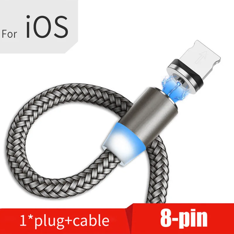 2 м светодиодный магнитный usb-кабель Micro USB C кабель для быстрой зарядки кабель type C магнитное зарядное устройство для samsung Xiaomi iPhone LG Быстрая - Цвет: For iPhone Gray