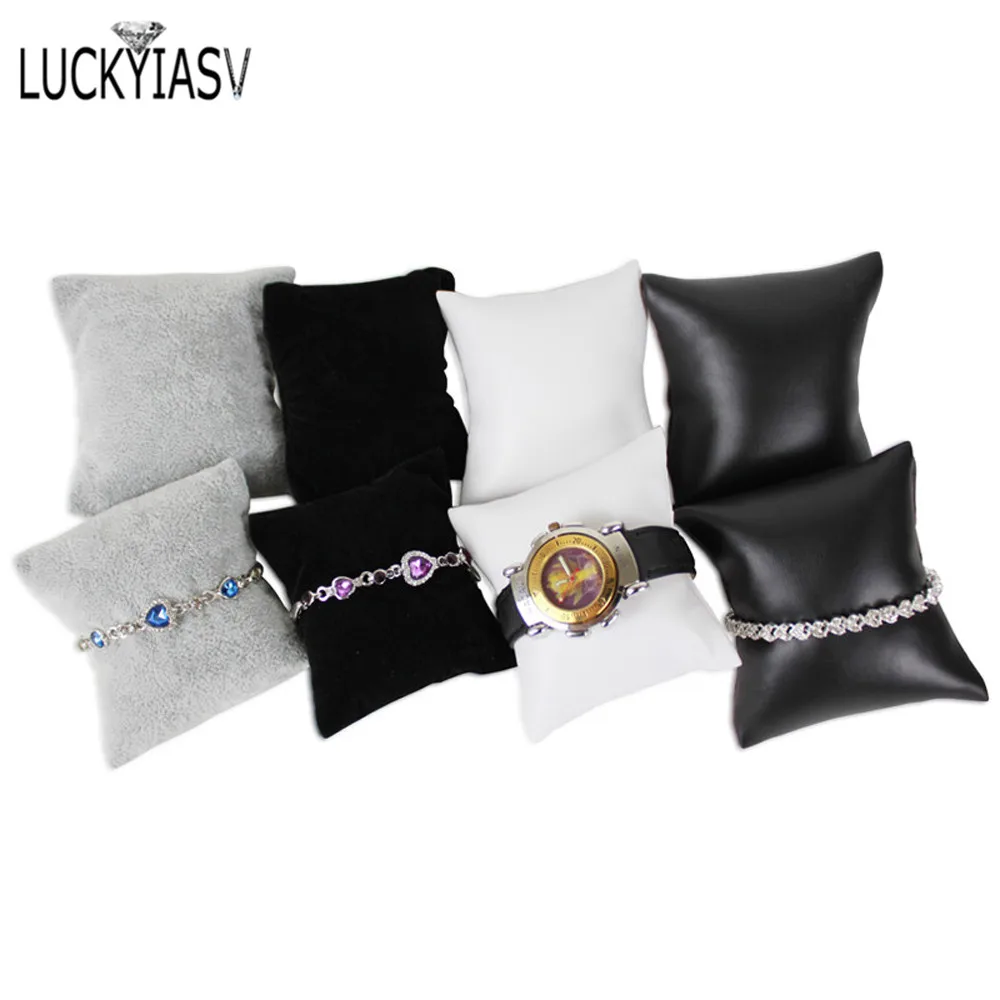 H89665ce717634a3e982e765c76577340D Wholesale Jewelry Pillow Stand Velvet PU Leather Holder Organizer Bracelet Case Bangle Anklet Watch Display Photography Prop