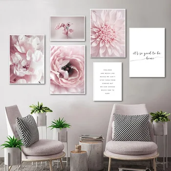 

Bloom Pink Peony Dahlia Ballet Girl Quote Wall Art Canvas Painting Nordic Posters And Prints Wall Pictures For Living Room Decor