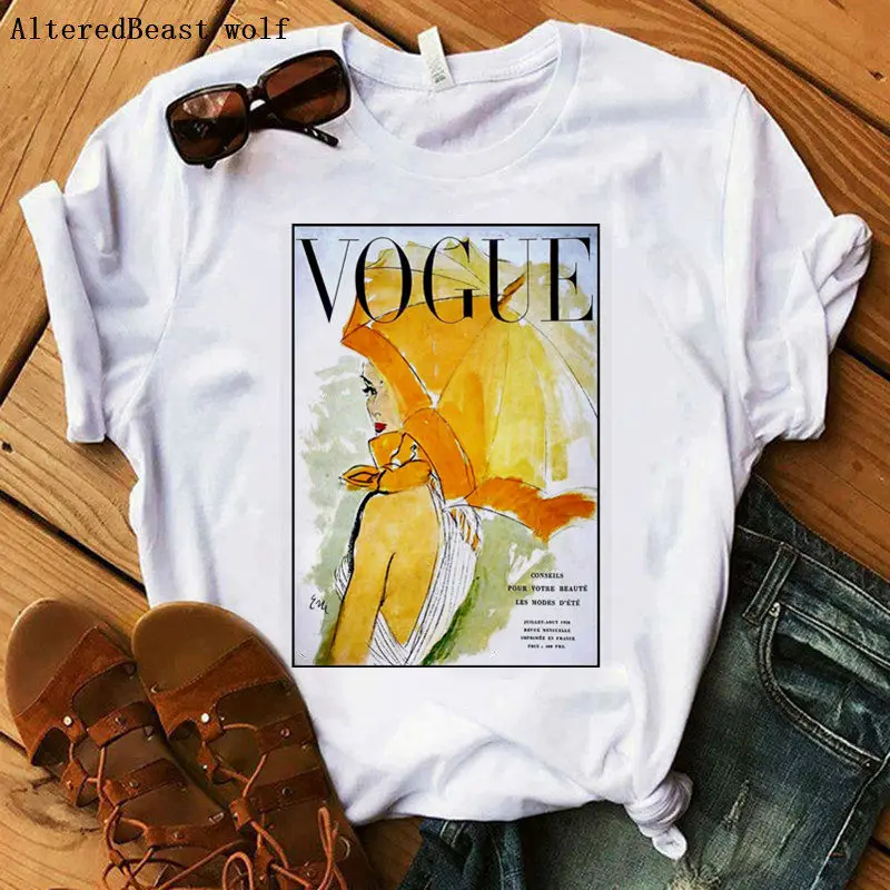 Vogue 90s модная футболка женская Kawaii с принтом короткими рукавами Футболка