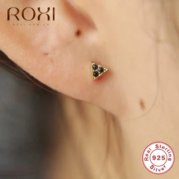 

ROXI Fashion Geometric Triangle Stud Earrings 925 Sterling Silver Black CZ Small Earrings for Women Sterling Silver Jewelry Gift