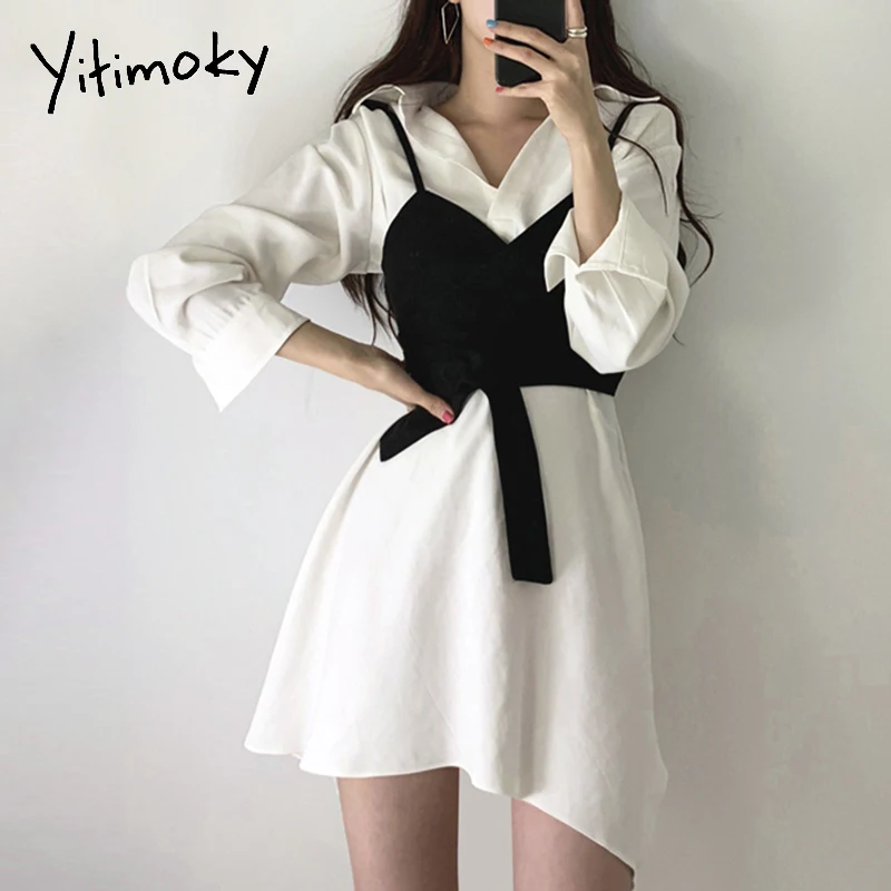 Женское платье-рубашка Yitimoky свободное платье с длинным рукавом и отложным