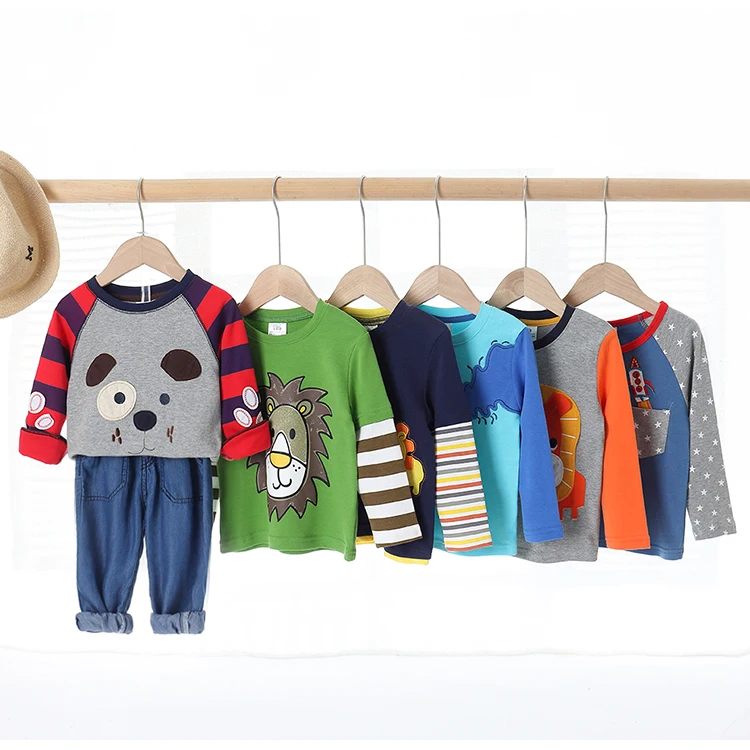 patchwork cartoon animal baby kids boys long sleeve t-shirts