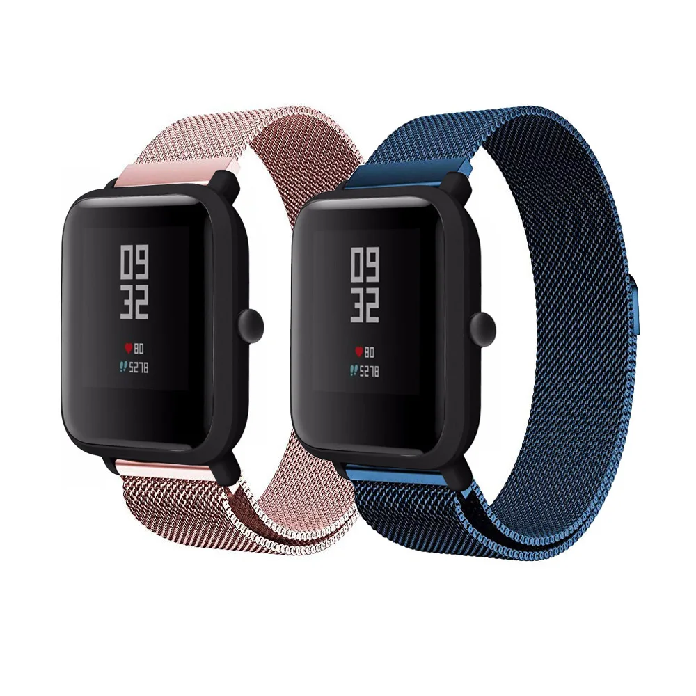 4in1 Smartwatch Accessories For Xiaomi Huami Amazfit Bip Strap Stainless Steel Bracelet Magnet With Plating Case Protector Film