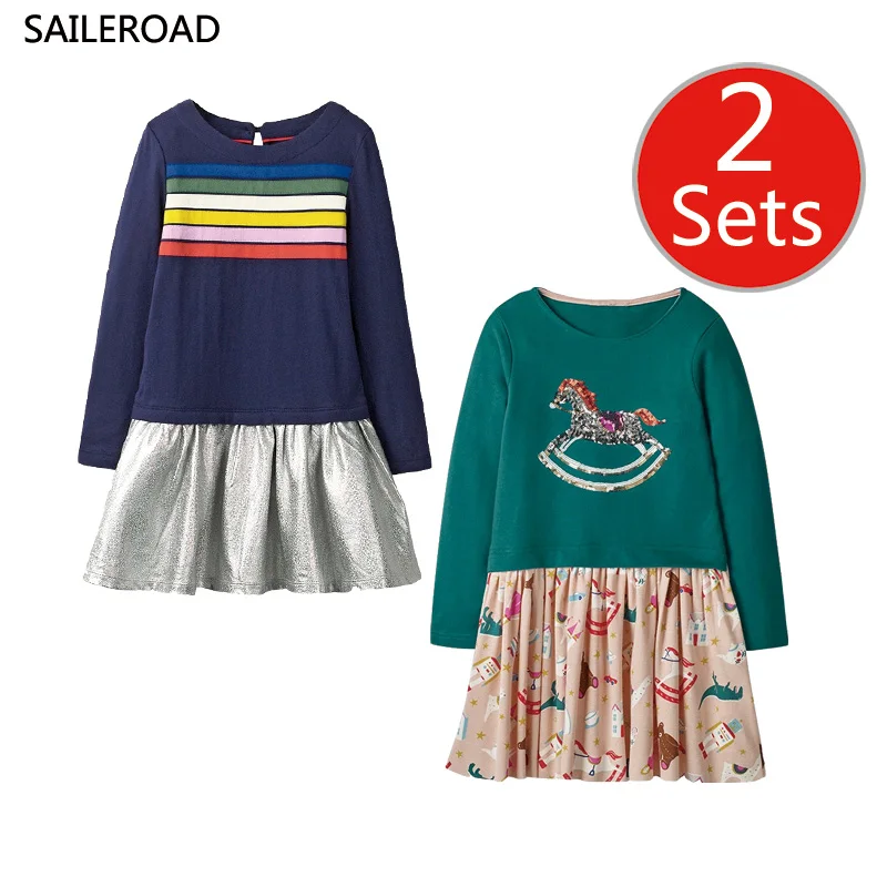 1155-1159 SAILEROAD/комплект из 2 предметов, кружевные платья для девочек детское платье с длинными рукавами платье принцессы для маленьких девочек осенние хлопковые детские рождественские костюмы - Цвет: 1155-1159