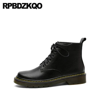 

winter combat shoes fashion round toe front lace up casual ankle boots autumn short chunky real leather fur military women black